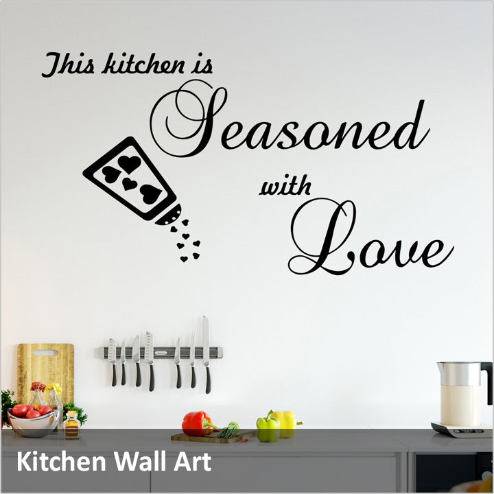 Funny Kitchen Wall Sticker, Family Love Quotes This Kitchen is Seasoned  with Love Wall Decal, Inspirational Quotes Wall Décor, DIY Hearts Vinyl Art