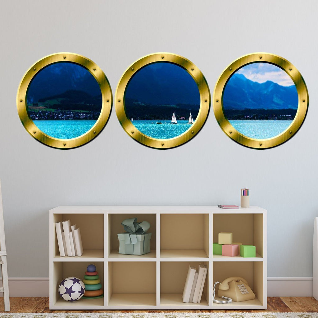 Ship Porthole Windows Ocean View Marina With Sailboats Vwaq - Spw3