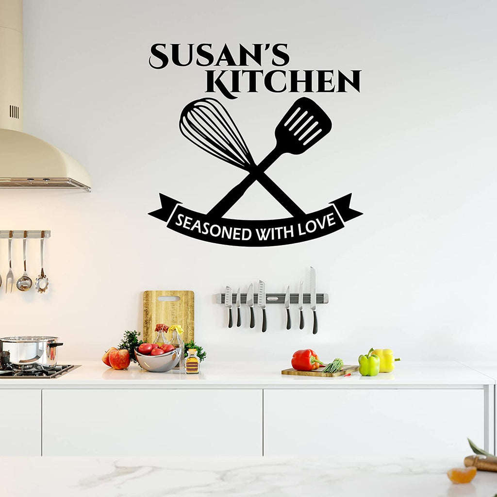 Funny Kitchen Wall Sticker, Family Love Quotes This Kitchen is Seasoned  with Love Wall Decal, Inspirational Quotes Wall Décor, DIY Hearts Vinyl Art